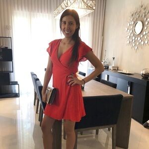 Fabulux Linen Coral Side button Dress